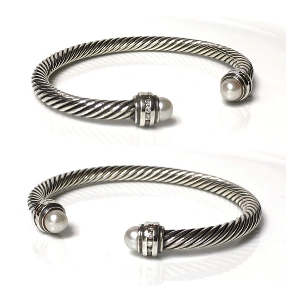 David Yurman Pearl Diamond Cable Cuff Bracelet - Picture 2 of 6